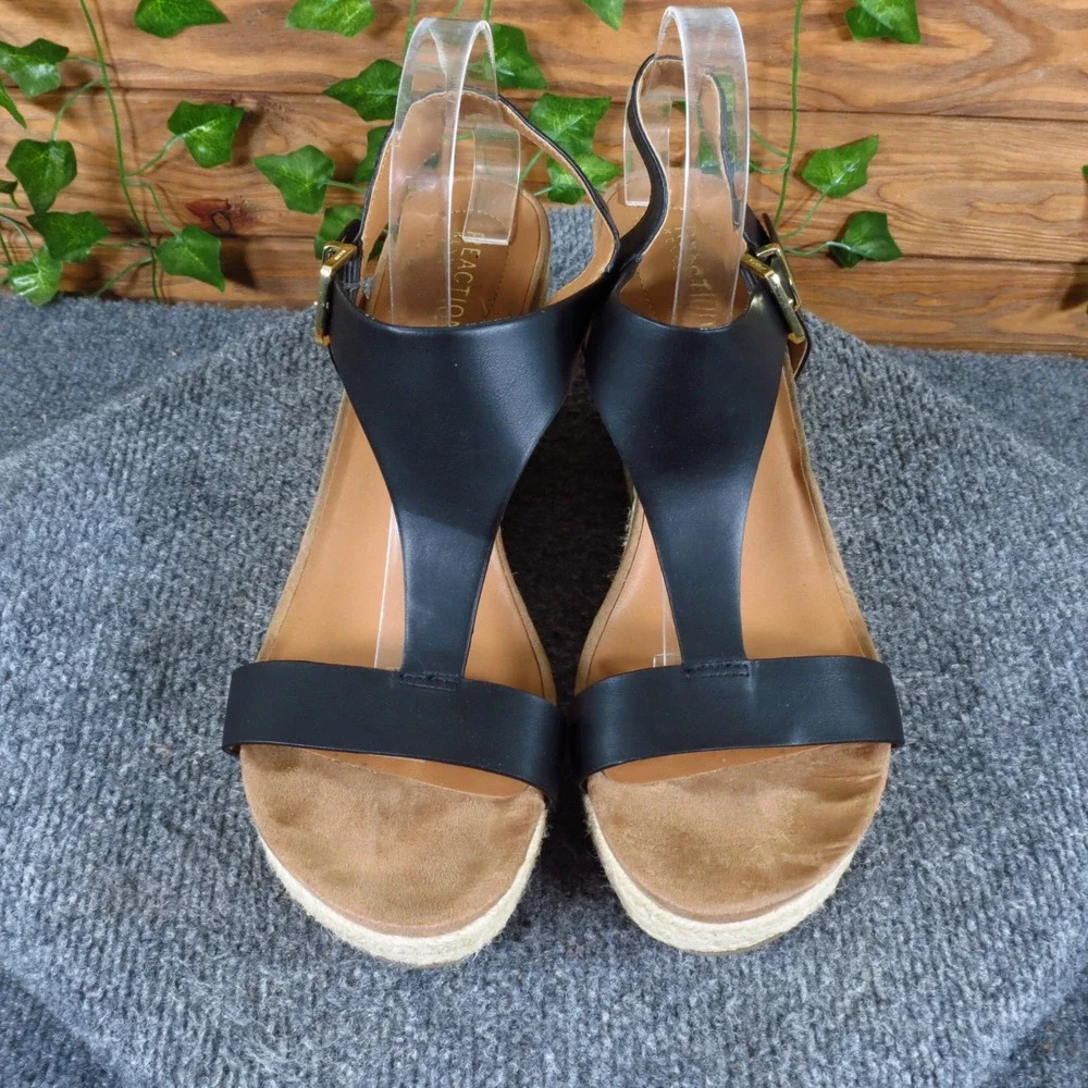 Kenneth Cole Reaction Card Wedge Womens Espadrille Sandal 11 Summer Black Jute